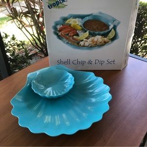 Tropix Melamine Chip And Dip Set Turquoise Shells 2 Piece